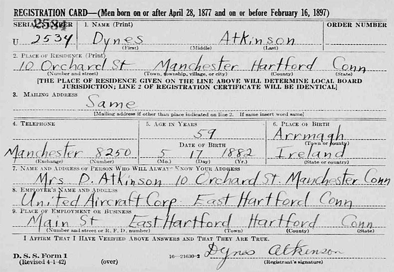 World War II Draft Registration of Dynes Atkinson