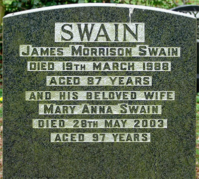 Headstone of James Morrison Swain 1901 - 1988